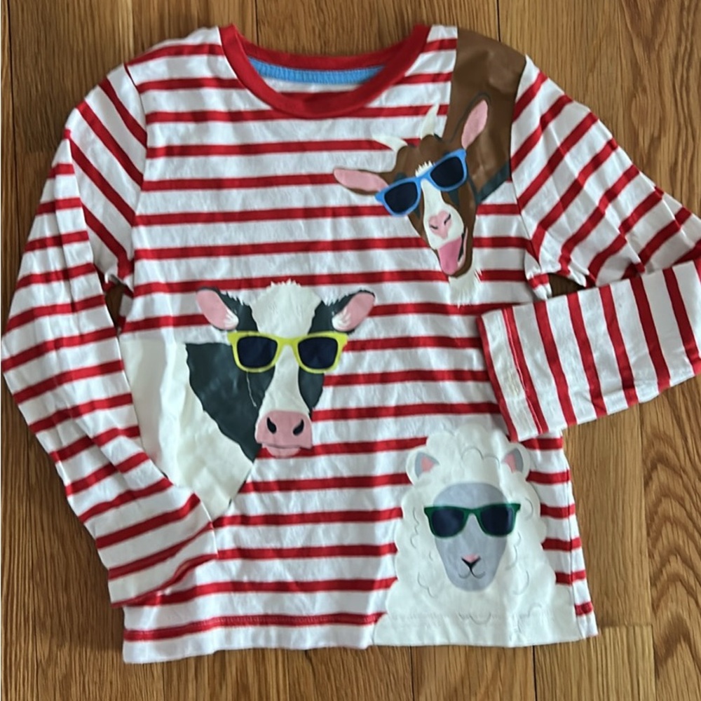 Mini Boden Striped Animal Print Long Sleeve Shirt